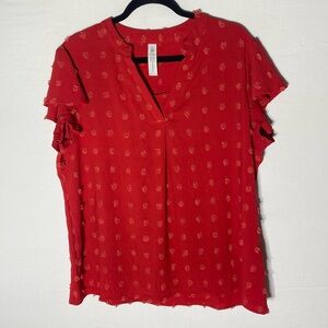 B Red Textured Dots Short Sleeve Blouse XL